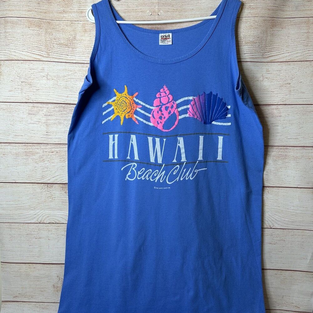 Vintage 1987 Hawaii Beach Club Blue Neon Seashell Cover Up Tank Dress Women's OS